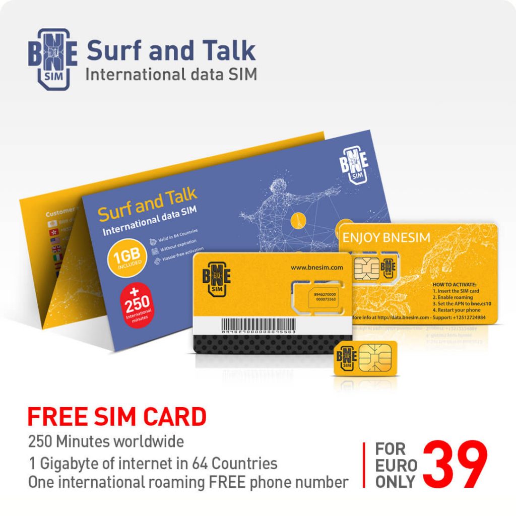 BNESIM Surf & Talk: 250 international minutes and 1GB 4G LTE Internet in the 64 Internet Home Countries