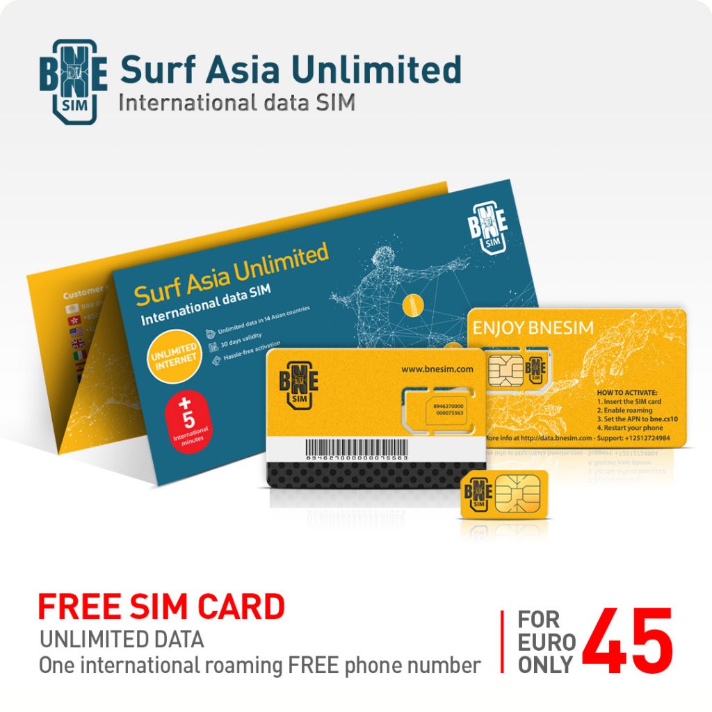 BNESIM Surf Asia Unlimited: Unlimited GB of data in 14 Asian Countries